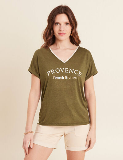 T-shirt manches courtes vert olive femme