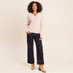 Pull col v beige femme