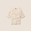 Pull col v manches courtes dentelle ecru femme