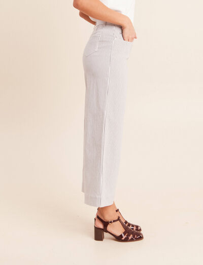 Pantalon large taille haute bleu femme