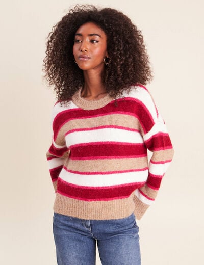 Pull col rond rose femme