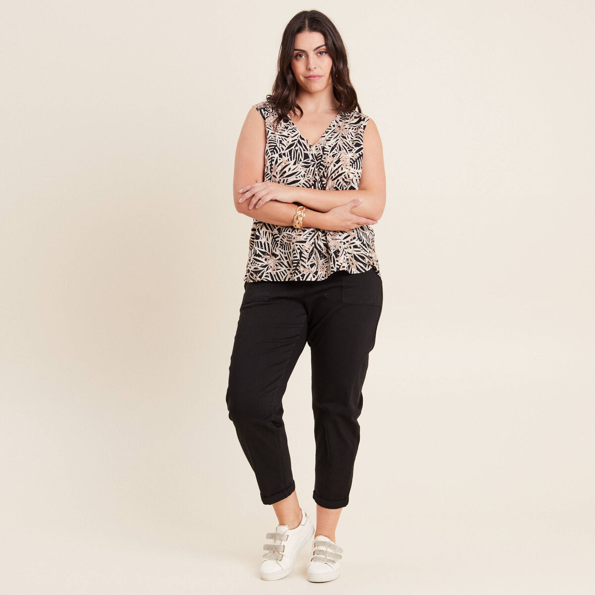 Pantalon coupe mom 7/8&egrave;me noir femme