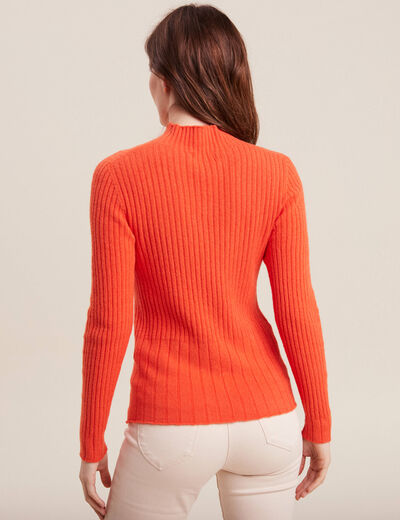 Pull manches longues côtelé orange femme