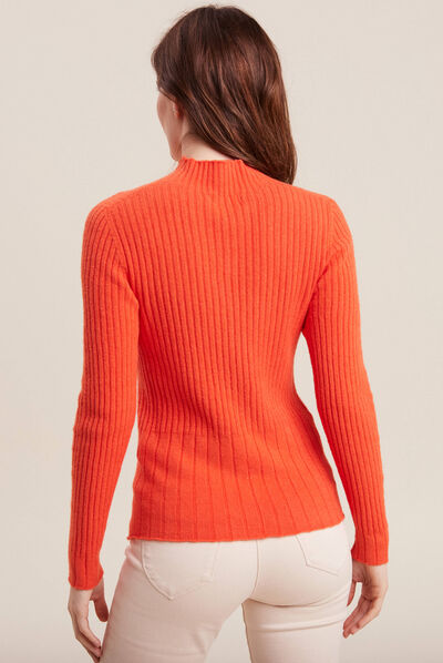 Pull manches longues côtelé orange femme