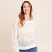 Pull col rond manches longues dentelle ecru femme