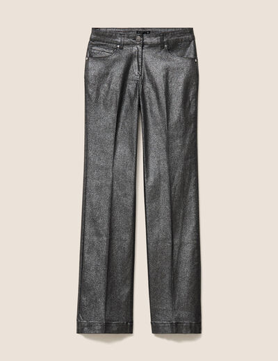 Pantalon enduit coupe large couleur argent femme