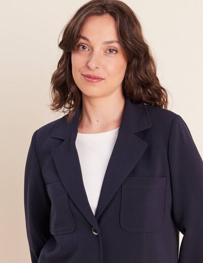 veste cintr&eacute;e doubl&eacute;e avec capuche bleu fonc&eacute; femme