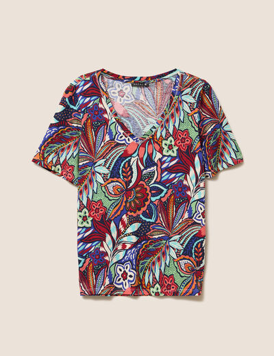 T-shirt col V manches courtes bordeaux femme