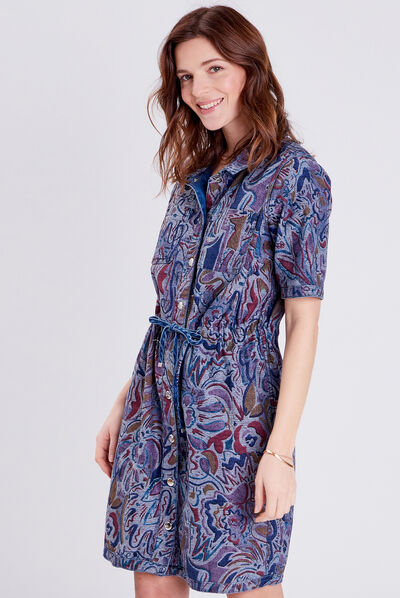Robe droite en jean réversible denim double stone femme