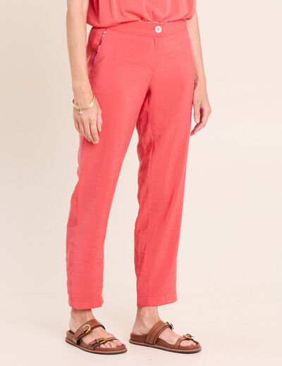 Pantalon chino large 7/8&egrave;me rouge femme
