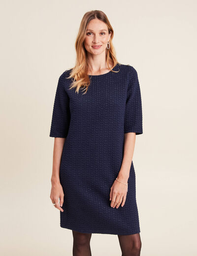 Robe droite manches 3/4 bleu marine femme