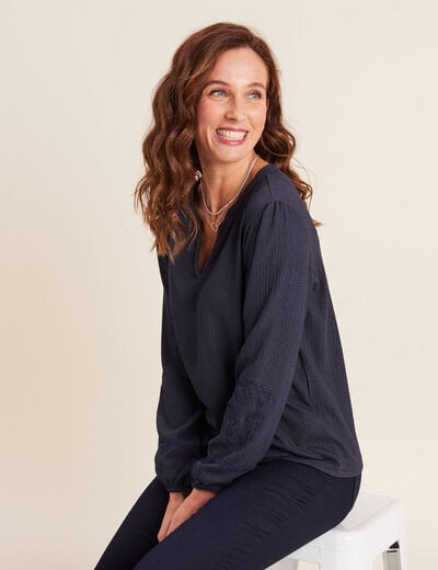 Blouse manches longues bleu foncé femme