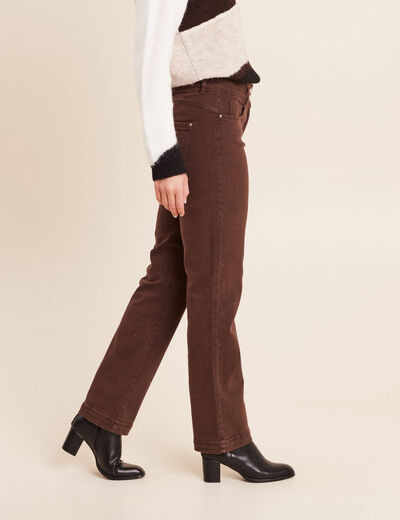 Jean coupe droite taille haute marron fonc&eacute; femme