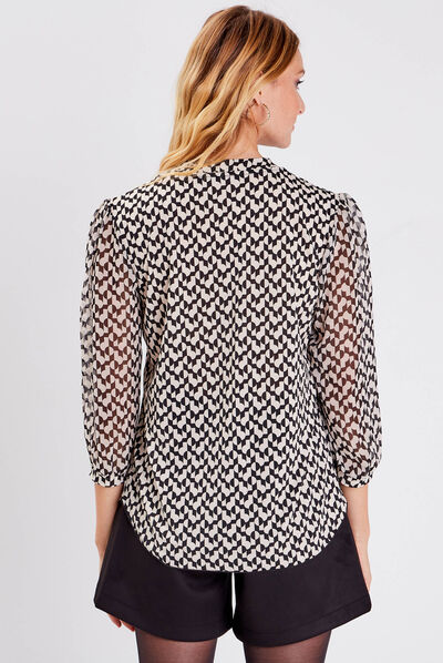 T-shirt manches 3/4 noir femme