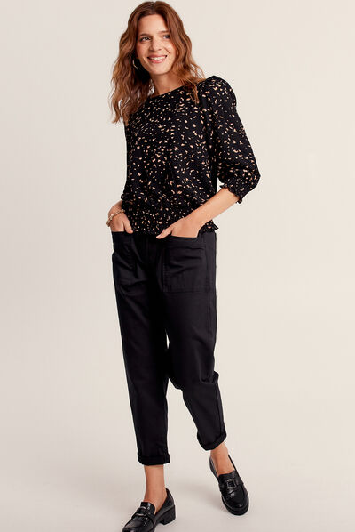 T-shirt manches 3/4 noir femme