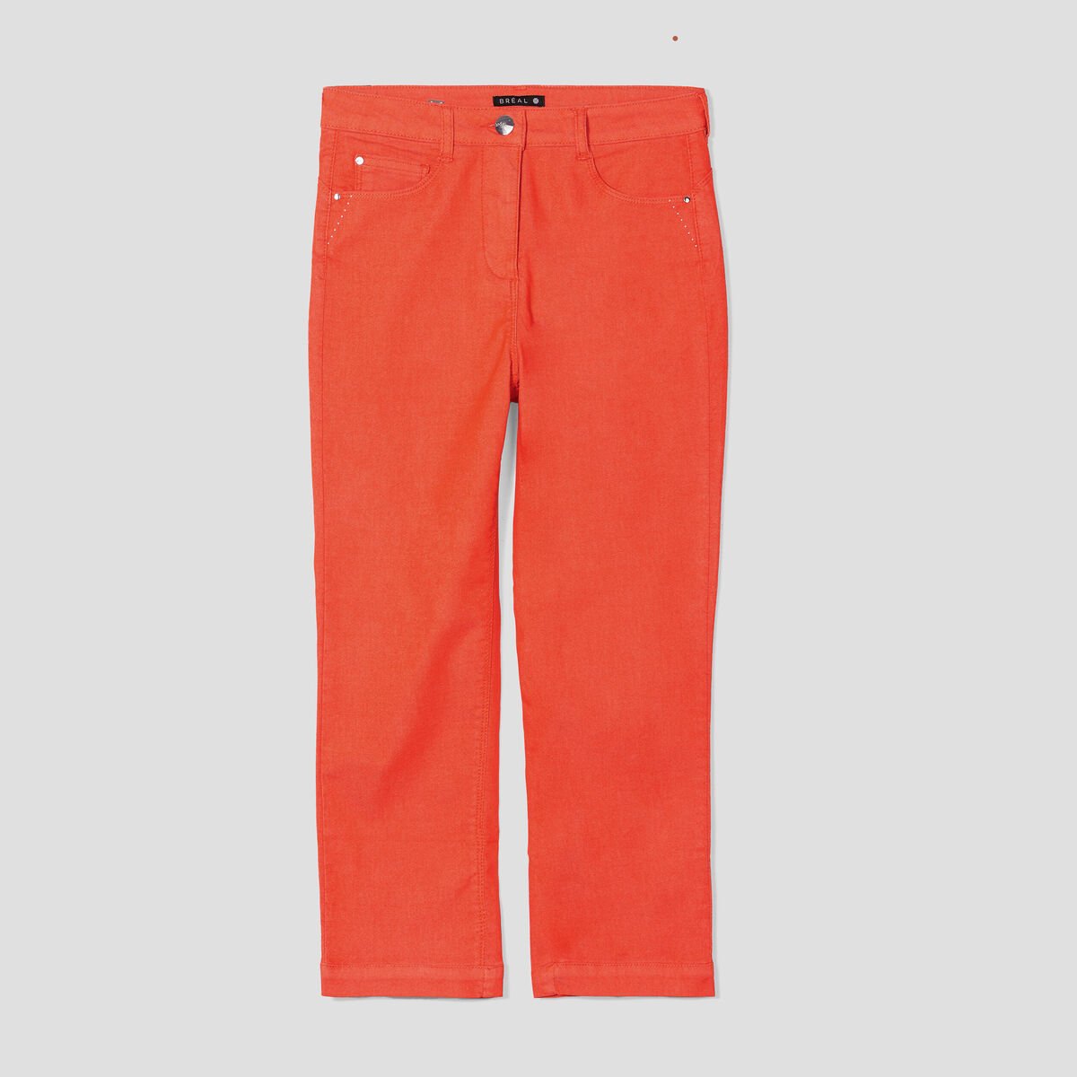 Pantacourt droit taille haute orange femme