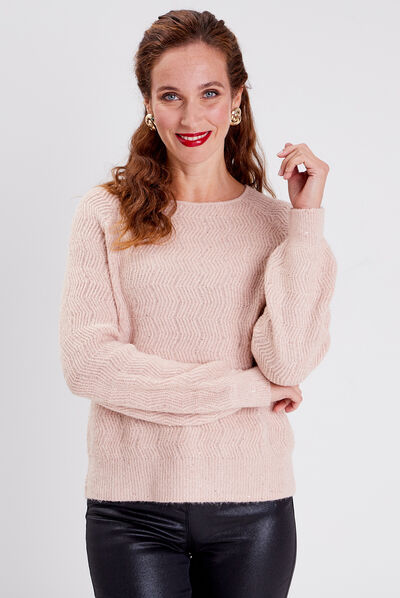 Pull manches longues à sequins vieux rose femme
