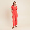 Combinaison fluide boutonn&eacute;e rouge corail femme