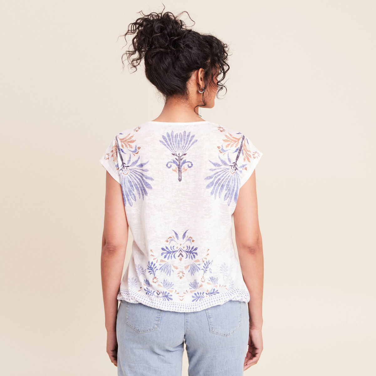 T-shirt col rond manches courtes ecru femme
