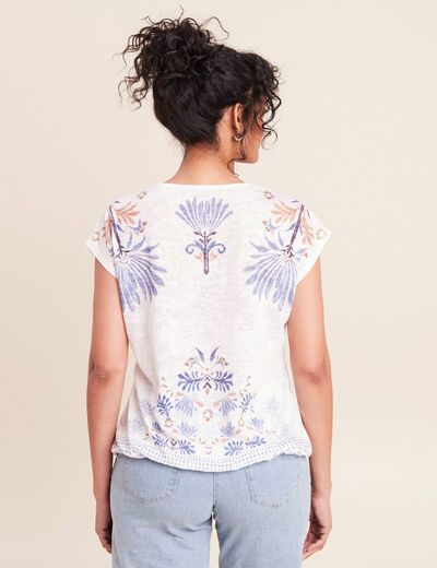 T-shirt col rond manches courtes ecru femme
