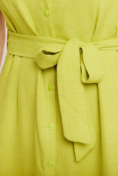 Robe chemise droite ceinturée vert anis femme