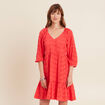 Robe courte manches 3/4 fluide rouge corail femme