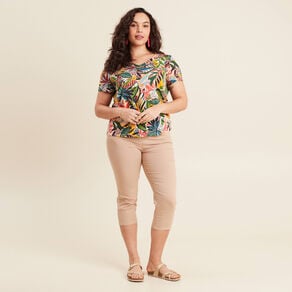 Pantacourt droit taille standard sable femme