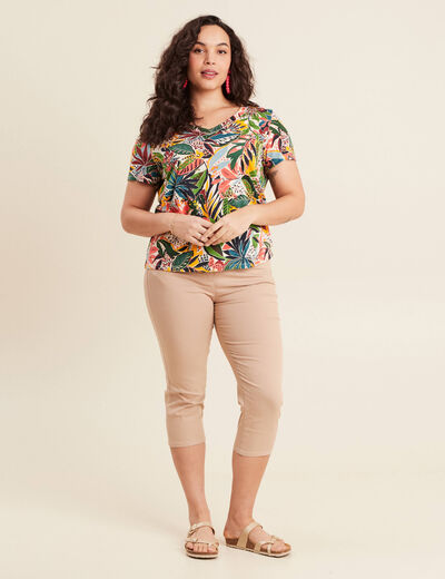 Pantacourt droit taille standard sable femme
