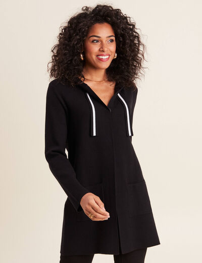Gilet long à capuche noir femme