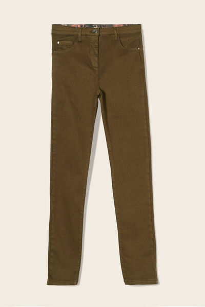 Jean magique ajusté taille standard vert kaki femme