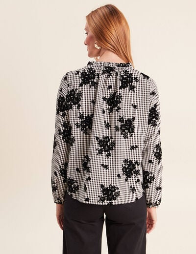 Blouse col v manches longues bleu femme