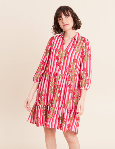 Robe courte &eacute;vas&eacute;e manches 3/4 rose femme