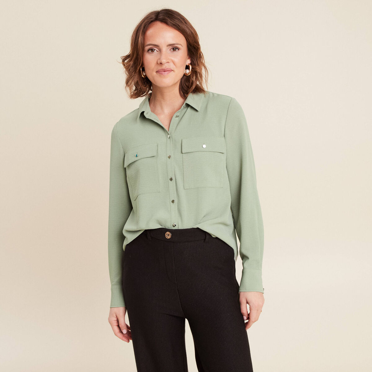 Chemise manches longues vert clair femme