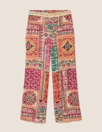 Pantalon large taille haute rose femme