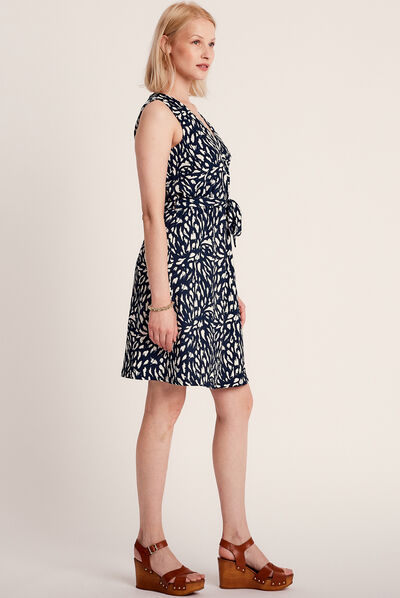 Robe courte évasée ceinturée bleu femme