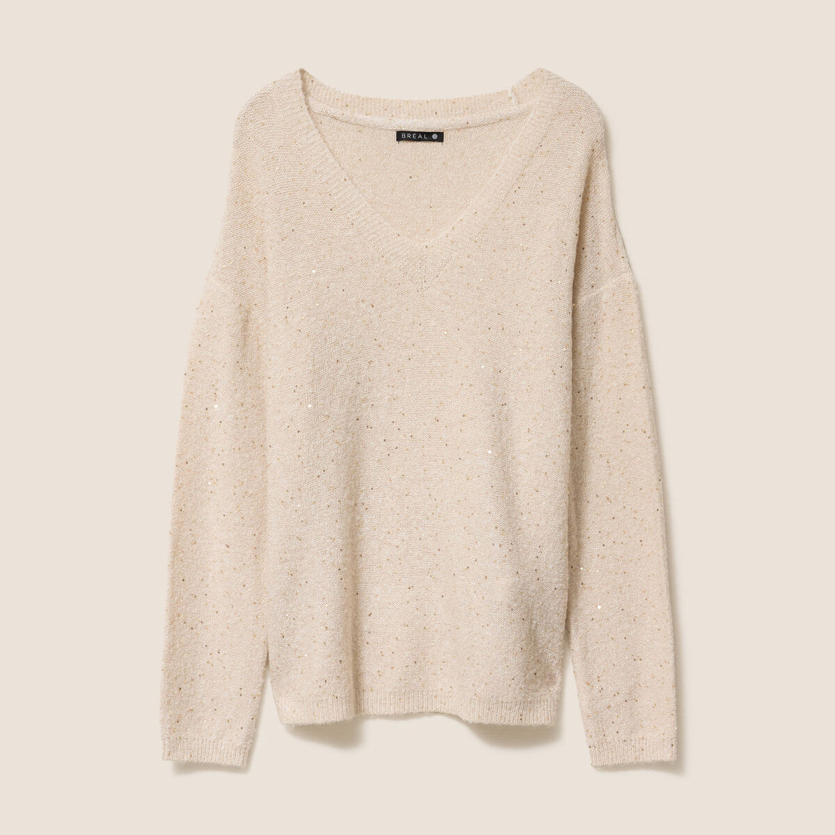 Pull col v manches longues &agrave; sequins couleur or femme