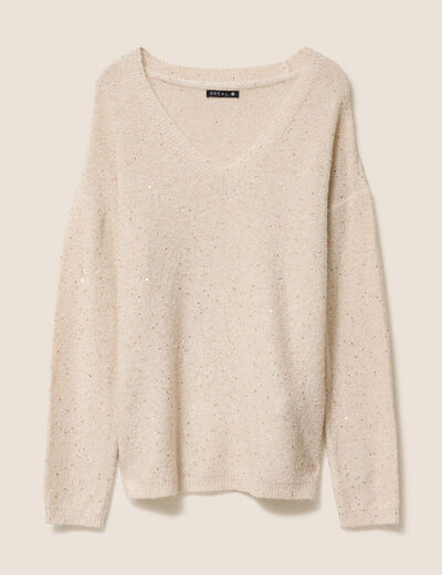 Pull col v manches longues &agrave; sequins couleur or femme
