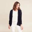 gilet droit mi-long à capuche bleu marine femme