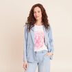 Veste longue cintr&eacute;e en jean doubl&eacute;e denim bleach femme