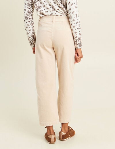 Pantalon barrel 7/8&egrave;me en velours sable femme