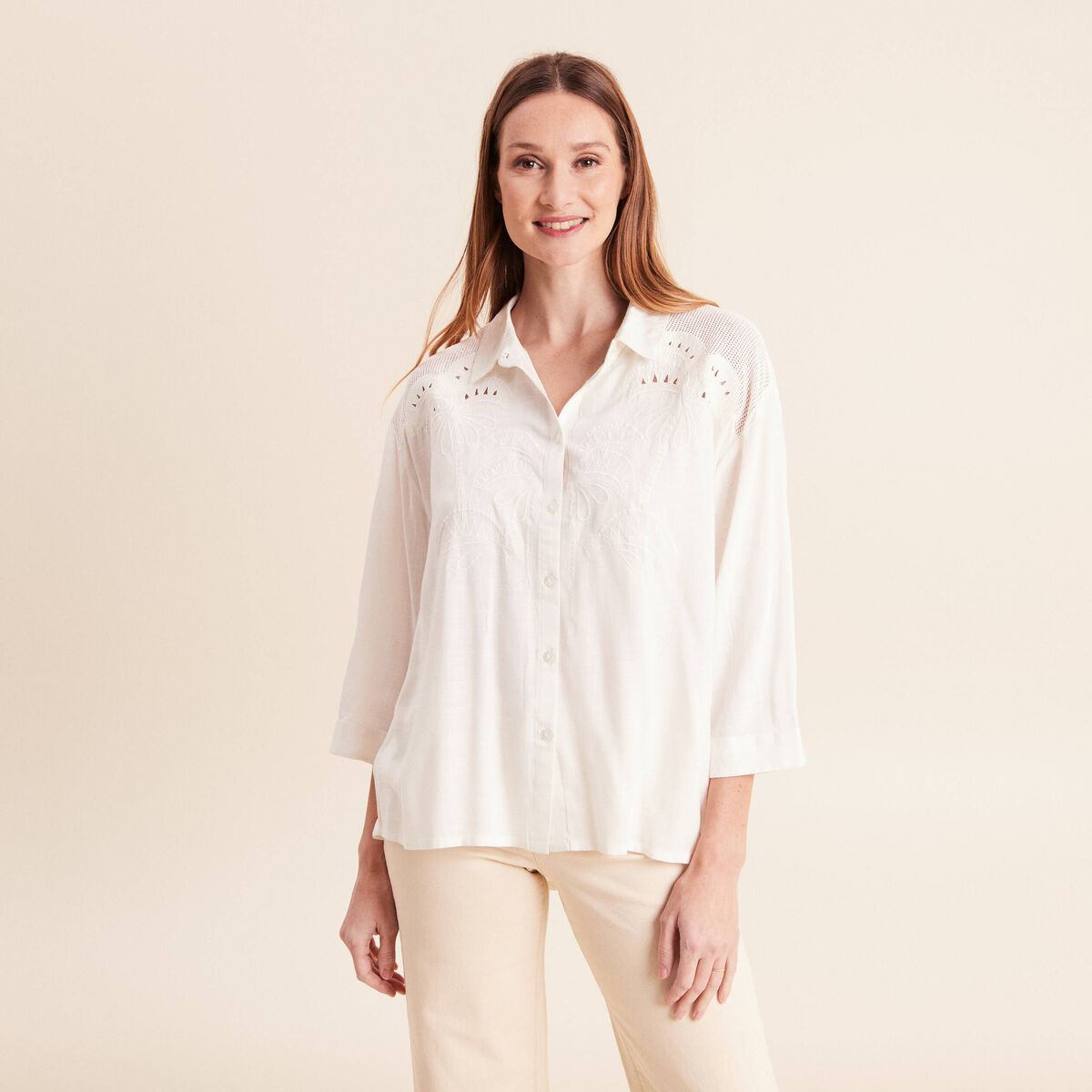 Chemise ample manches 3/4 col chemise ecru femme