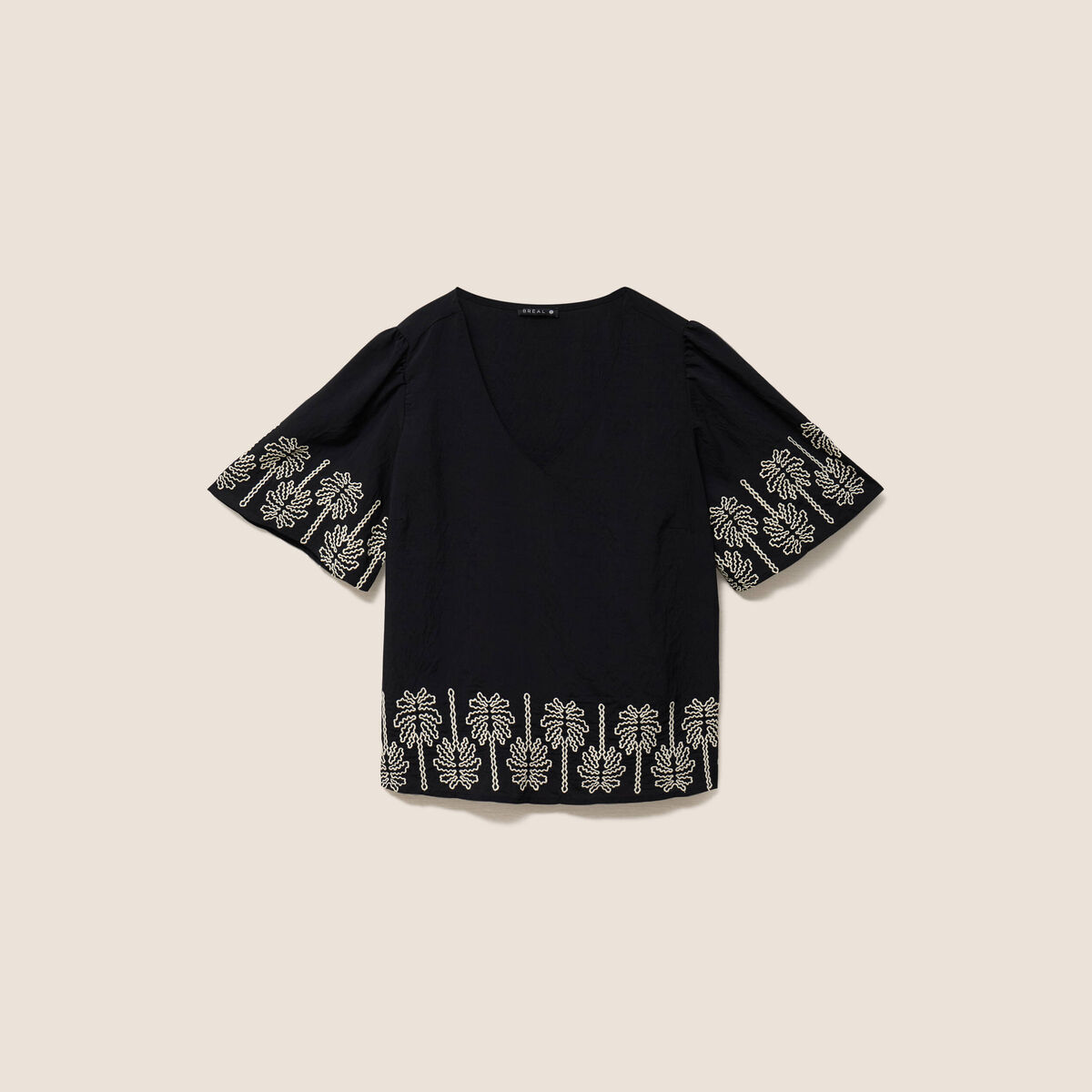 Blouse droite courte manches coudes noir femme