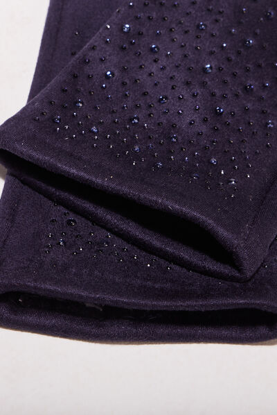 Gants avec strass bleu foncé femme