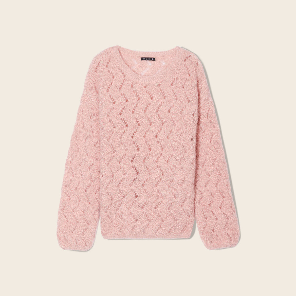 Pull manches longues ajour&eacute; vieux rose femme