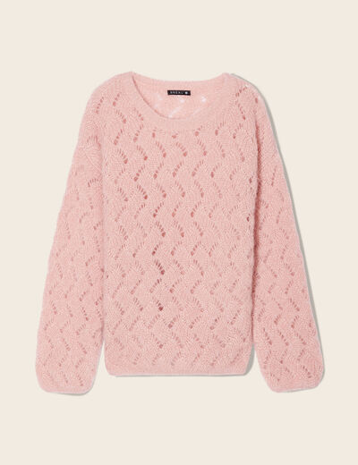 Pull manches longues ajouré vieux rose femme