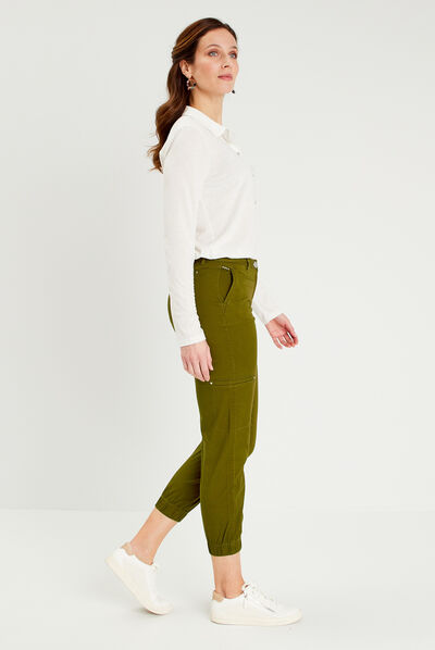 Pantalon resserré en bas vert olive femme