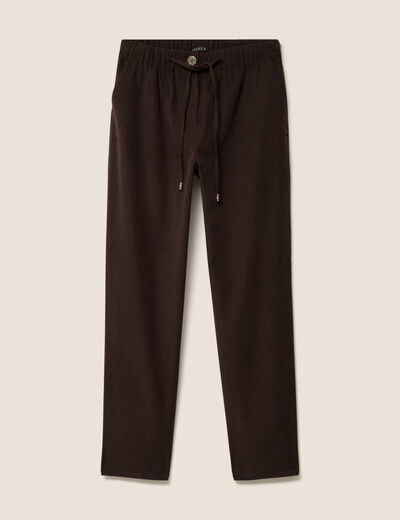 Jogging boyfriend 7/8&egrave;me en velours marron fonc&eacute; femme