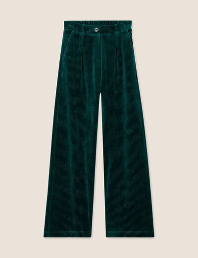 Pantalon large velours vert foncé femme