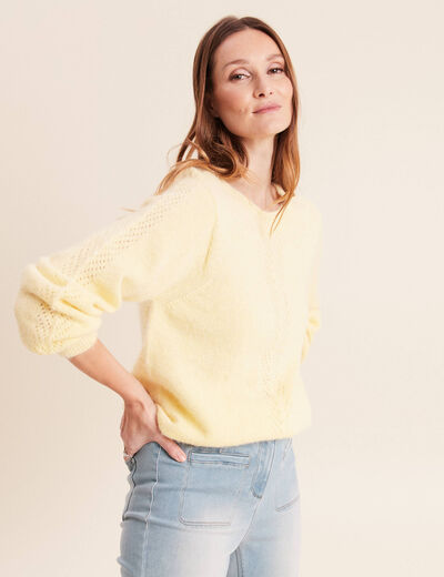 Pull confectionn&eacute; en France jaune pastel femme