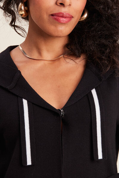Gilet long à capuche noir femme